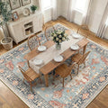Area Rugs Square 10ft Washable Non-Slip, Floral Vintage Distress Print Pattern Medallion Carpet for Living Room Bedroom Dining Room, Beige Navy Blue Orange Colorful