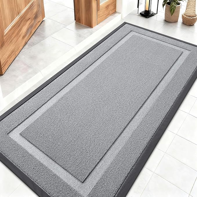 OLANLY Front Door Mat Indoor Outdoor Entrance, Waterproof All-Season, All-Weather Doormat, Sturdy Natural Rubber, Low Profile, Easy Clean Patio Porch Entryway Mat, 47x23, Ash Gray