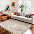 Living Room 4x6 Area Rugs: Vintage Farmhouse Washable Non-Slip Rug for Bedroom Dining Room Ultra Thin Soft Carpet for Nursery Kitchen Durable Low-Pile Neutral Floor Mat for Pet Owners(4x6 Beige)