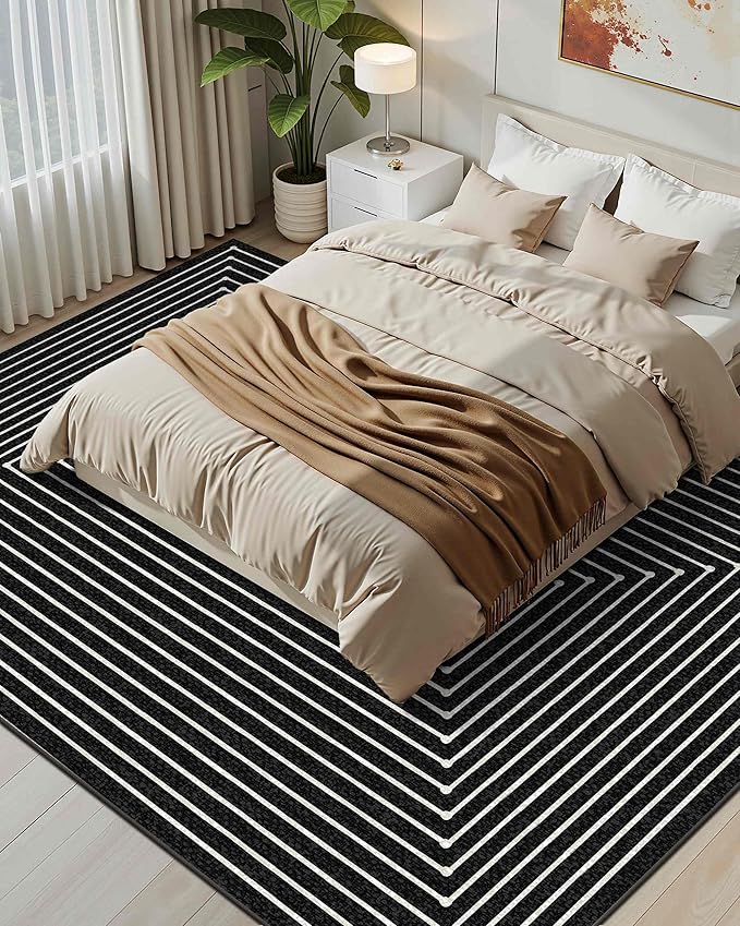 Latte&Fog 9x12 Area Rug for Living Room, Extra Large Black Modern Abstract Washable Rugs, Boho Non Slip Low Pile Carpet for Indoor Bedroom Dining Room, Office, Dorm, Classroom and Farmhouse