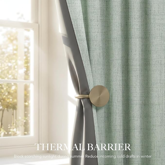 RYB HOME Sage Green 100% Blackout Curtains 96 inches Long, Thermal Insulated Linen Texture Drapes for Bedroom/Living Room, Elegant Farmhouse Curtains Back Tab&Rod Pocket, W52xL96, 2 Panels