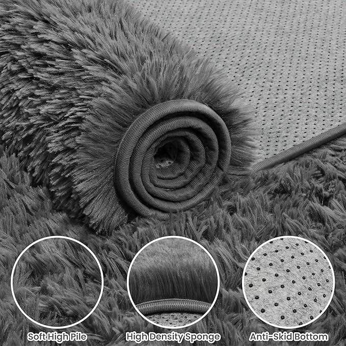 5x7 Area Rugs for Living Room: Ultra Soft Fluffy Shag Gray Rug for Bedroom, Non-Slip Large Fuzzy Plush Rug Indoor Floor Carpet for Nursery Kids Boys Girls Room, Dorms, Modern Home Decor