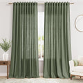 Nanspring 70 Inches Wide Olive Green Linen Curtains for Living Room 2 Panels Set 96 Inch Length Back Tab Light Filtering and Breathability Semi Sheer Curtain for Bedroom 70x96