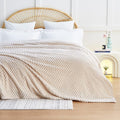 EXQ Home Fleece Blanket Queen Size for Bed or Couch - 3D Imitation Turtle Shell Jacquard Decorative Blankets - Cozy Soft Lightweight Fuzzy Flannel Blanket Suitable for All Seasons(90"×90",Beige)