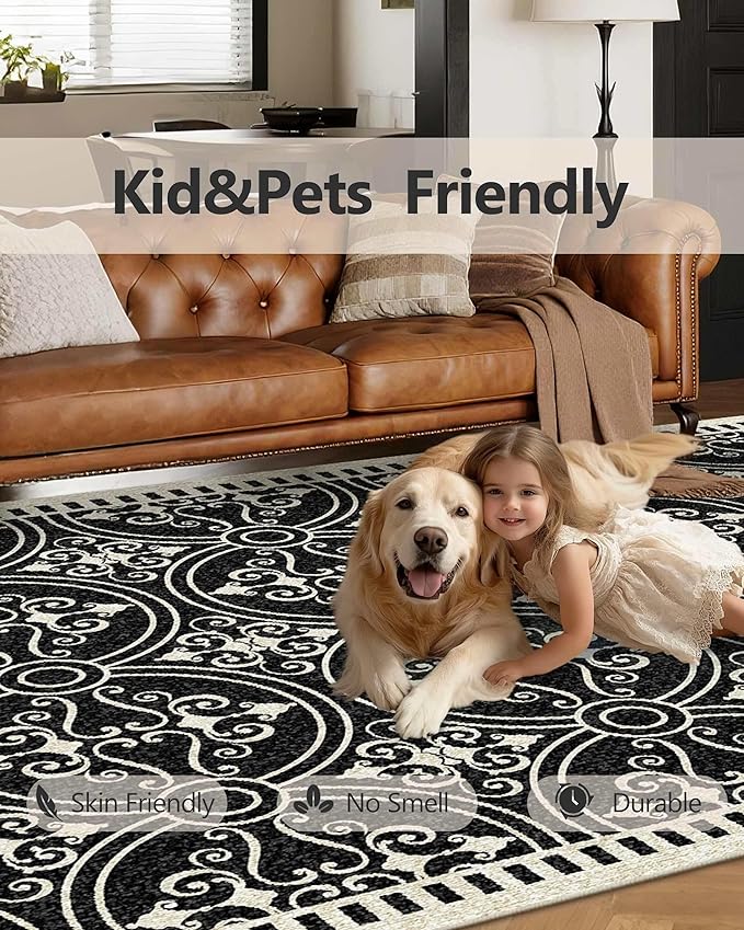 Latte&Fog 6x9 Area Rugs for Living Room Bedroom, Large Vintage Washable Rug, Boho Non Slip Low Pile Carpet for Indoor Dining Room, Office, Dorm, Classroom, Farmhouse and Home Office