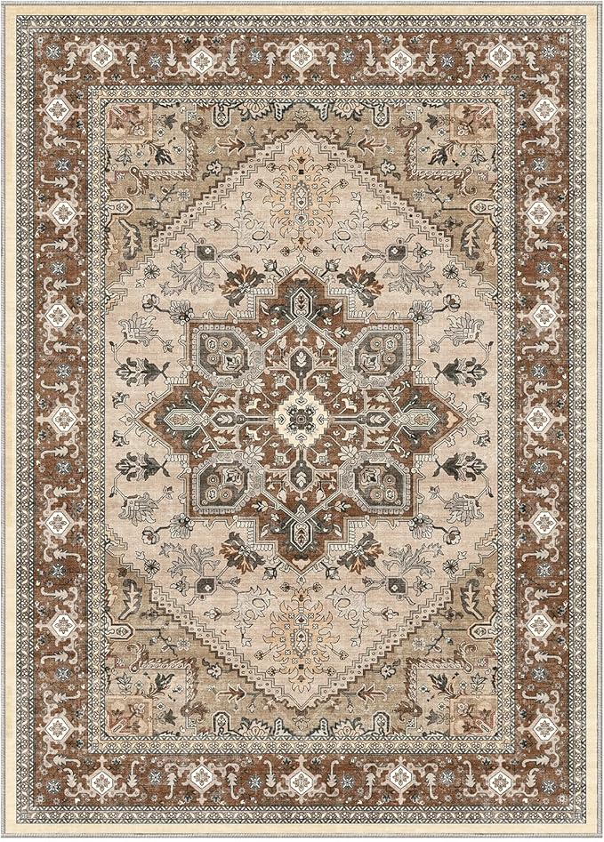 OPPODREAM Soft Area Rugs 3x5, Washable Rugs with Non Slip Backing, Low-Pile Throw 3x5 Carpet, Faux Cashmere 3 x 5 Carpet, Brown