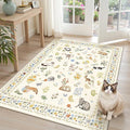 Cat 3x5 Area Rugs for Entryway, Machine Washable Animal Floral Accent Rug Non-Slip Low Pile Soft Throw Rugs for Kitchen Bedside Living Room Bedroom Kids Room (3 x 5,Beige)