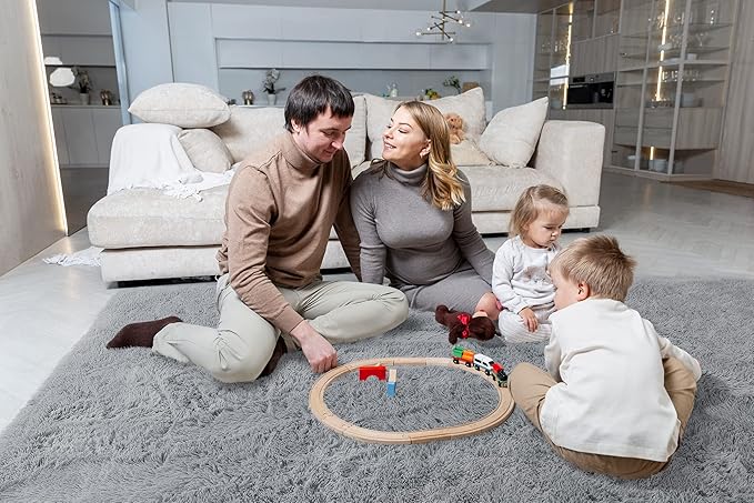 LOCHAS Ultra Soft Indoor Modern Area Rugs Fluffy Living Room Carpets for Children Bedroom Home Decor Nursery Rug 6x9 Feet, Gray