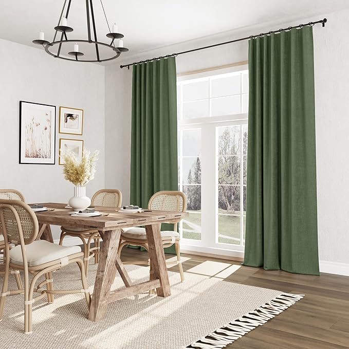 Guken Olive Green 100% Blackout Curtains 108 Inch Length 2 Panels Set for Living Room Bedroom Back Tab Thermal Insulated Black Out Linen Drapes Room Darkening Window Curtains 52x108