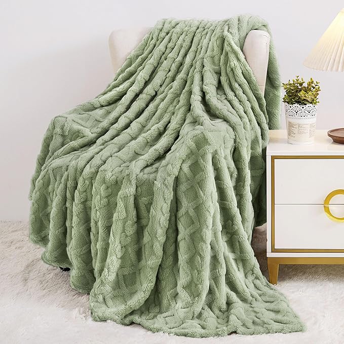 Aganear Twin Blanket - 3D Stylish Design, Lightweight Blanket Super Soft, Warm, Decorative Present for All Seasons, Portable Throw Blankets for Couch, Sofa, Bed, Car(60"×80", Sage Green)