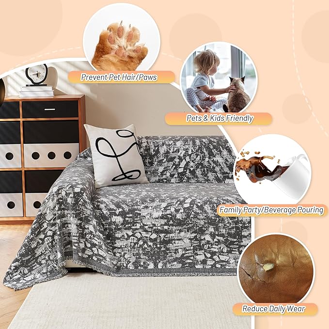 MYSKY HOME Couch Covers for 3 Cushion Couch Sofa, Chenille L Shape Sectional Couch Cover - Pet-Friendly, Machine Washable, Non-Slip Sofa Protector for Dogs, Kids, 71"x118", Grey Blur Mottling