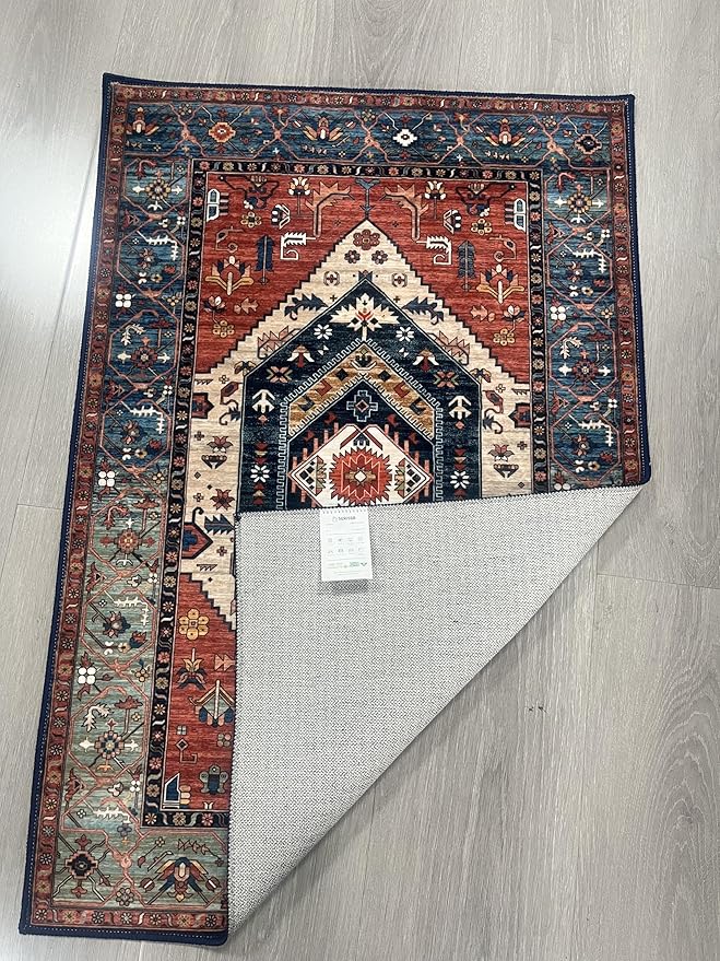 SERISSA 2x4 Boho Rugs for Entryway, Washable Non-Slip Kitchen Runner Rug, Ultra Soft Small Area Rug Vintage Rust Low-Pile Door Mat Indoor Entrance Carpet for Bedroom Hallway Laundry Room Bathroom