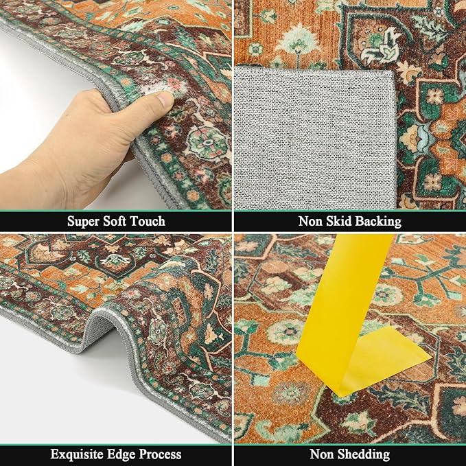 HEBE Hallway Runner Rug 2'x8' Washable Vintage Distressed Area Rugs Non Slip Laundry Rug Runner Boho Floor Carpet Runners for Hallways Entryway Laundry Room Kitchen Bathroom