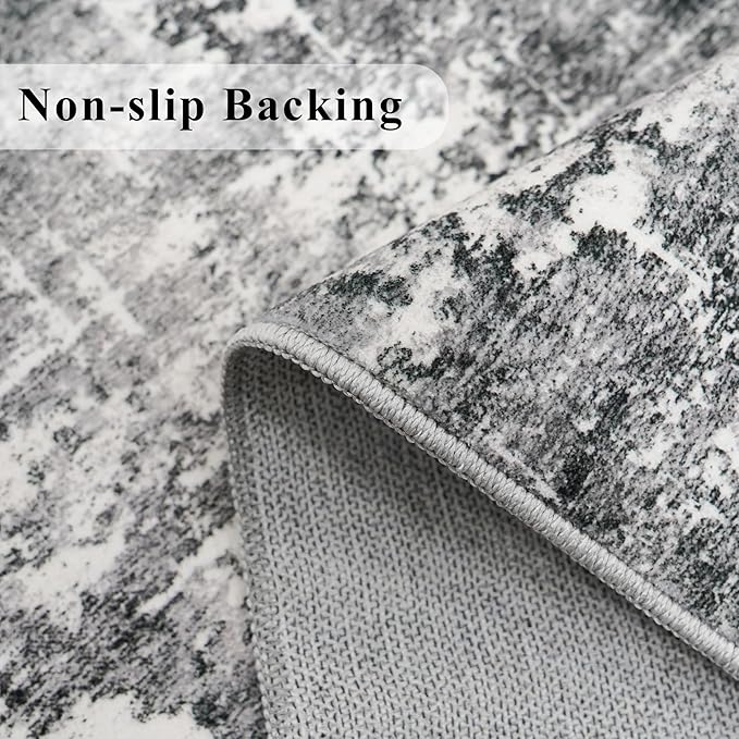 Washable 2X10 Kitchen Area Rug: Entryway Abstract Rug Runner Soft Bedroom Besides Floor Mat Non-Slip Indoor Farmhouse Carpet for Bathroom Living Room Stain Resistant Runner for Family(2x10,Black/Grey)