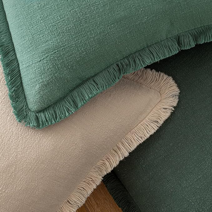 MIULEE Decorative Throw Pillow Covers Neutral Linen Fringe Throw Pillows Set of 2 Army Green Boho Farmhouse Cushion Covers with Tassels for Couch Sofa Bed Living Room Home Decor 18x18 Inch
