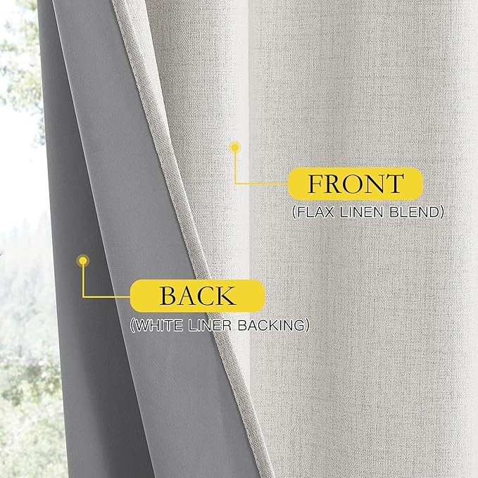 NICETOWN Snowbound Vintage Linen 100% Blackout Curtains for Living Room, Thermal Insulated Curtains 84“ Long, Noise Reducing Window Treatment Drapes for Hall Room, 52" Wide Per Panel, Set of 2