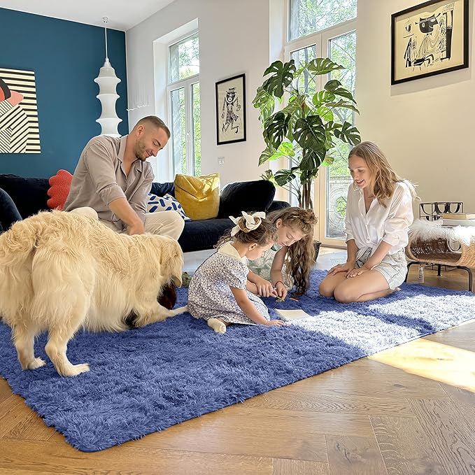 OLANLY 5x7 Machine Washable Large Area Rugs for Living Room, Bedroom, Soft Fluffy Shaggy Bedside Rug, Indoor Floor Carpet for Kids Girls and Boys, Dorms, Nursery, Home Decor Aesthetic, Denim Blue