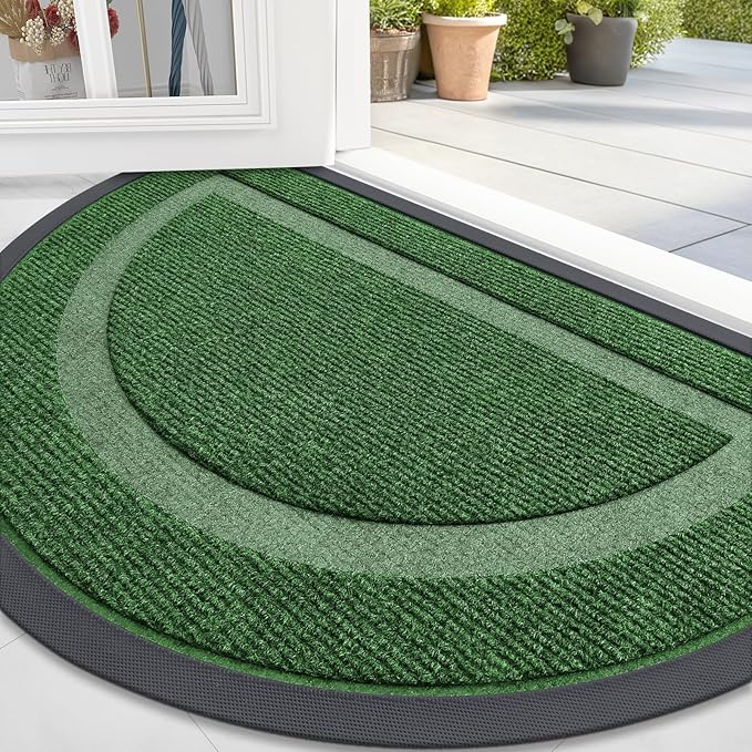 OLANLY Half Circle Door Mat Indoor Outdoor Entrance Welcome, Waterproof All-Season, All-Weather Doormat, Sturdy Natural Rubber, Low Profile, Easy Clean Patio Porch Entryway Mat, 59x34, Green