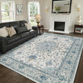 RELEANY Area Rugs 8'x10' Washable Non-Slip, Floral Vintage Distress Print Pattern Medallion Carpet for Living Room Bedroom Dining Room, Light Blue Navy Beige Gray White