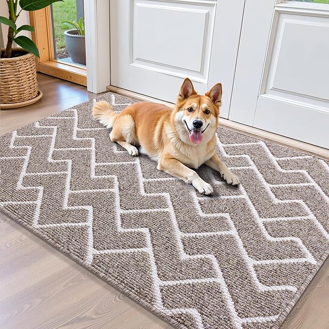 OLANLY Front Door Mat, Non-Slip Rubber Backing, Dirt Resistant and Absorbent, Washable, Easy to Clean Low-Profile Indoor Doormat for Back Door, Entryway, Inside Entrance, 40x32, Khaki
