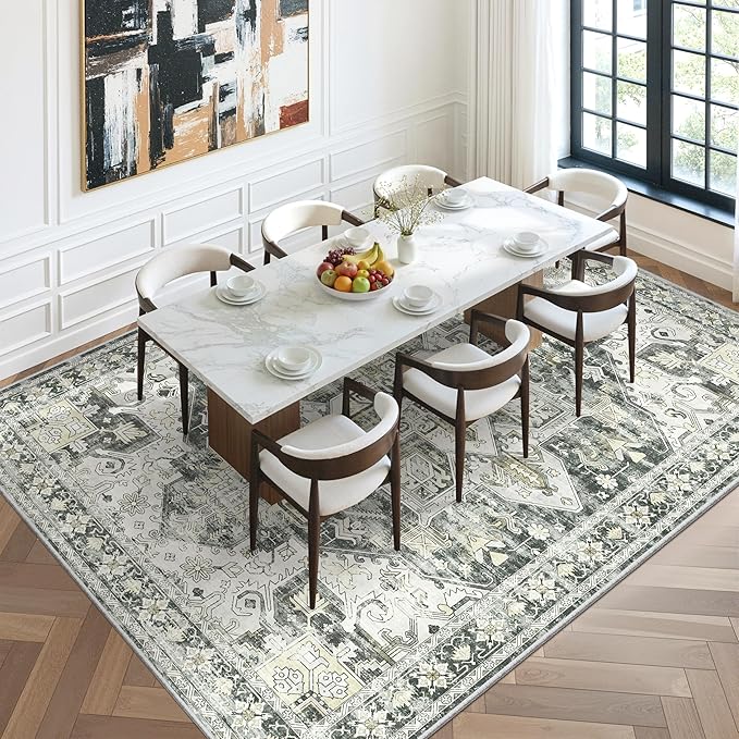 zesthome 8x10 Area Rugs-Washable Rug for Living Room, Non-Slip Backing Rugs, Stain Resistant 8x10 Rug for Bedroom, Ultra-Thin Low Pile Rugs, Vintage Large Home Decor