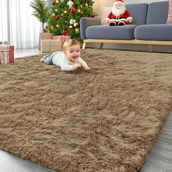 OLANLY 8x10 Machine Washable Large Area Rugs for Living Room, Bedroom, Soft Fluffy Shaggy Bedside Rug, Indoor Floor Carpet for Kids Girls and Boys, Dorms, Nursery, Home Decor Aesthetic, Taupe