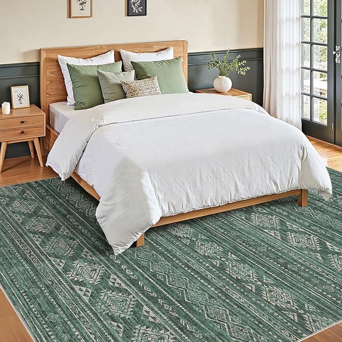 Nakagishi 8X10 Area Rugs Living Room: Washable Boho Large Neutral Modern Soft Farmhouse Green Rug Stain Resistant Indoor Floor Non-Slip Carpet for Women Home Enthusiasts Aged 25-45 - Bedroom Room