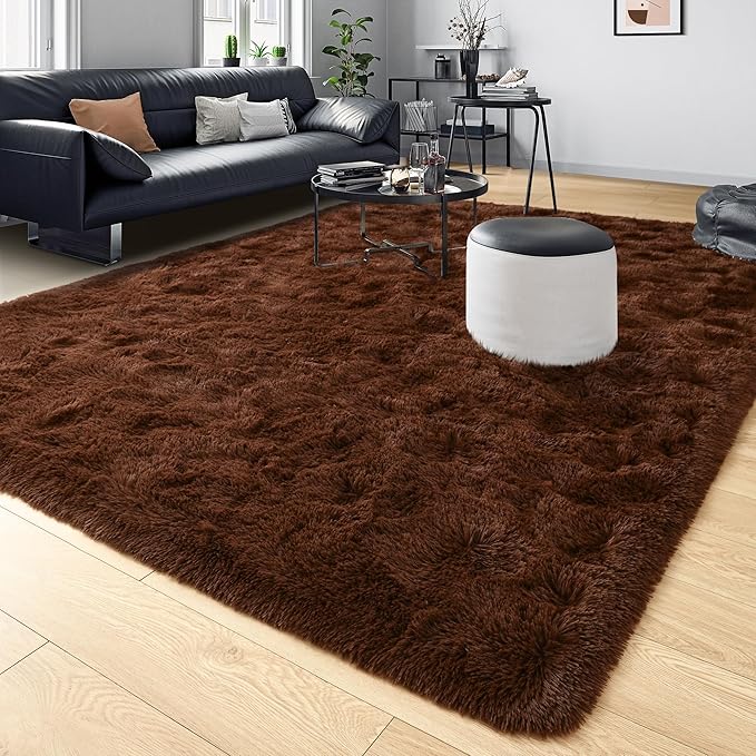 Tepook Area Rugs 9x12 for Living Room, Super Soft Fluffy Rugs for Bedroom, Modern Shaggy Rug Fuzzy Carpets for Kids, Plush Indoor Nursery Home Decor Rug with Non-Slip Bottom, Brown