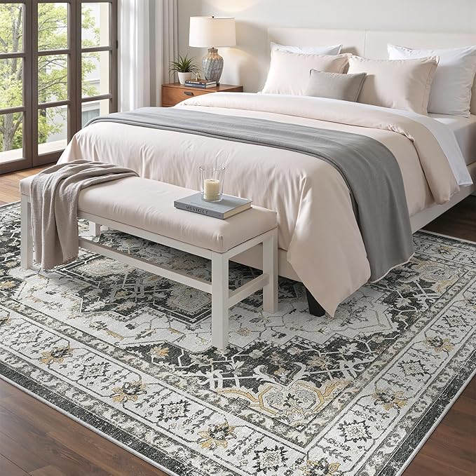 Madane 6x9 Area Rugs for Living Room, Stain Resistant Washable Rugs, Non-Slip Backing Area Rug, Vintage Home Decor Rug for Bedroom (Black, 6'x9')