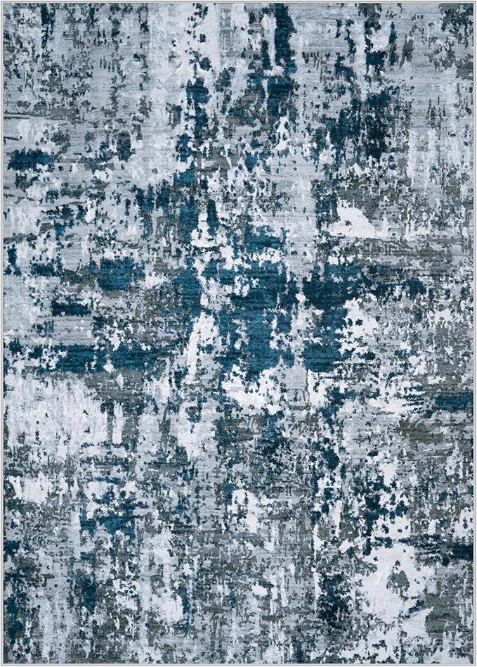10x14 Area Rugs for Living Room Rug Washable: Abstract Large Rug Indoor Modern Carpet Non Slip for Dining Room Bedroom Nursery Home Office Navy Grey