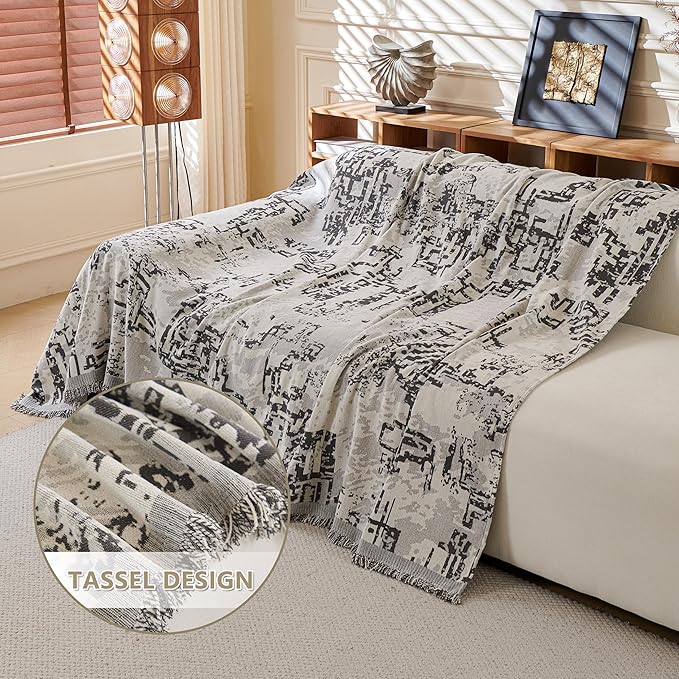 MYSKY HOME Boho Couch Cover Sofa Covers, Couch Covers for 2 Cushion Couch Sofa, Chenille L Shape Sectional Couch Cover- Pet-Friendly, Machine Washable, Sofa Protector for Kid, 71"x118", Dark Grey Maze