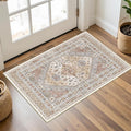 Entryway Rug - 2x3 Washable Rug Runner for Bathroom, Laundry Room, Kitchen, Soft Vintage Hallway Runner for Bedroom, Non-Slip Door Mat Indoor Entrance(Orange,2'x3')