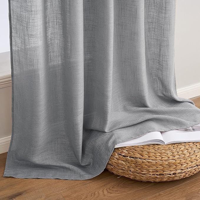 MIULEE Grey Linen Curtains 84 Inch Length for Bedroom Living Room, Soft Thick Linen Textured Window Drapes Gray Semi Sheer Light Filtering Back Tab Rod Pocket Burlap Look Decor, 2 Panels