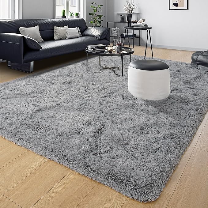 Tepook Area Rugs 9x12 for Living Room, Super Soft Fluffy Rugs for Bedroom, Modern Shaggy Rug Fuzzy Carpets for Kids, Plush Indoor Nursery Home Decor Rug with Non-Slip Bottom, Grey