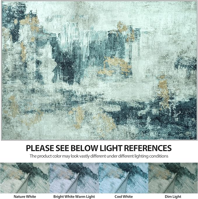 9x12 Area Rugs for Living Room Rug Washable: Abstract Large Rug for Dining Room Bedroom Carpet Non Slip 9 by 12 Indoor Modern Nursery Home Office Teal Grey Gold