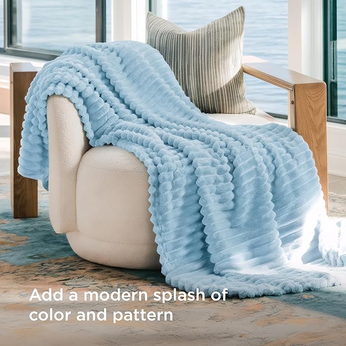 Bedsure GentleSoft Blue Fleece Blanket for Couch - Cozy Soft Blankets for Women, Cute Small Throws for Girls, Light Blue, 50x70 Inches