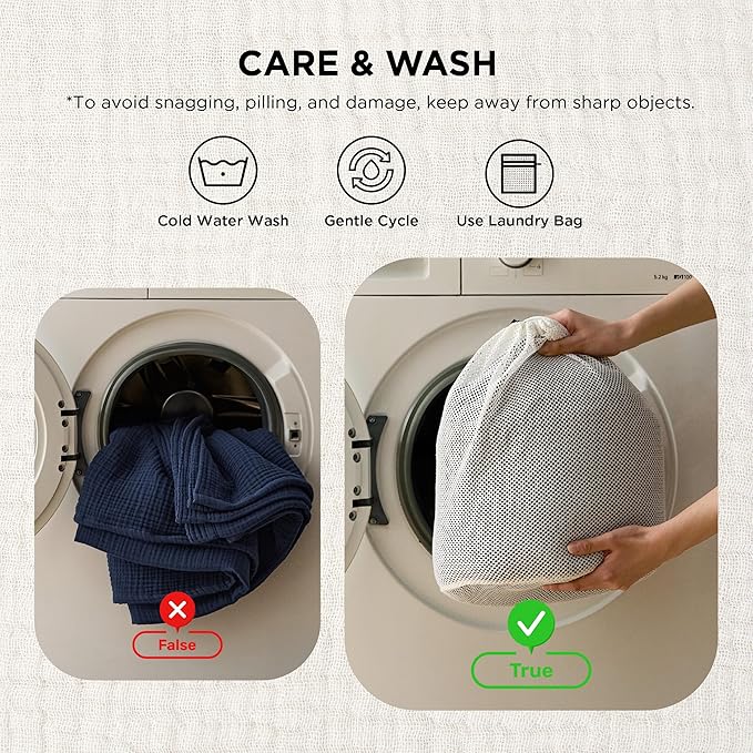 Bedsure 100% Cotton Muslin Blankets for Adults Large Throw 50x70 Inches - 4-Layer Breathable and Lightweight, Soft Boho Gauze Muslin Cotton Blanket for Couch Decor Travel Summer, Navy Blue