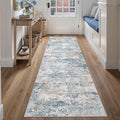 Blue 2x8 Runner Rug Washablel Abstract Hallway Carpet Modern Neutral Non Slip Soft Carpet Low Pile Contemporary Aesthetic Long Rug for Bathroom Laundry Kitchen Bedroom
