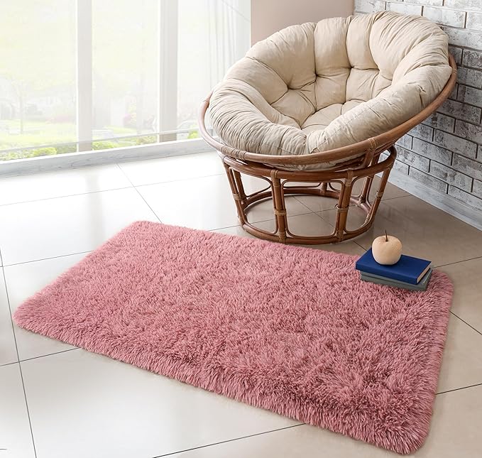 Chicrug Soft Runner Rug for Bedroom Living Room Plush Fluffy Rug 2x4 Feet, Shag Furry Runner Carpet Non Shedding for Nursery Children Kids Girls Room Home Decorative, Blush