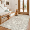 Madane Area Rug 3x5, Entryway Washable Vintage Runners Bedroom Non Slip Indoor Kitchen Runner for Living Room Laundry Room Playroom Soft Non-Slip Area Rugs, Beige/Brown