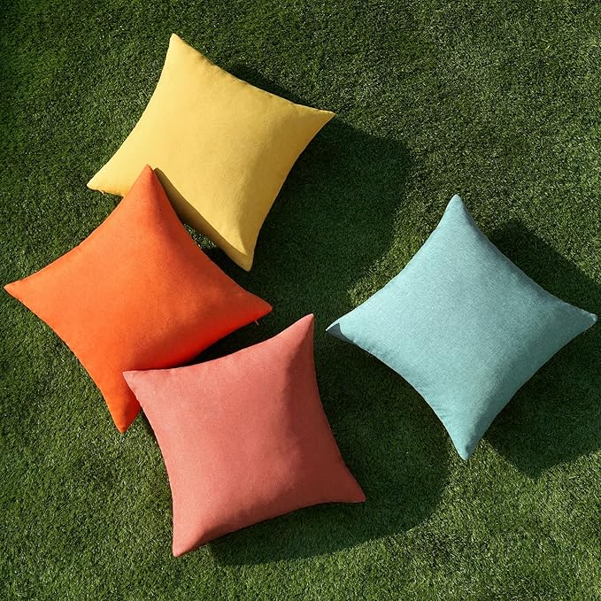 MIULEE Pack of 4 Decorative Outdoor Throw Pillow Covers Linen Waterproof Pillow Covers Farmhouse Cushion Cases for Halloween Patio Garden Tent Balcony Couch Sofa 18x18 inch Orange Teal