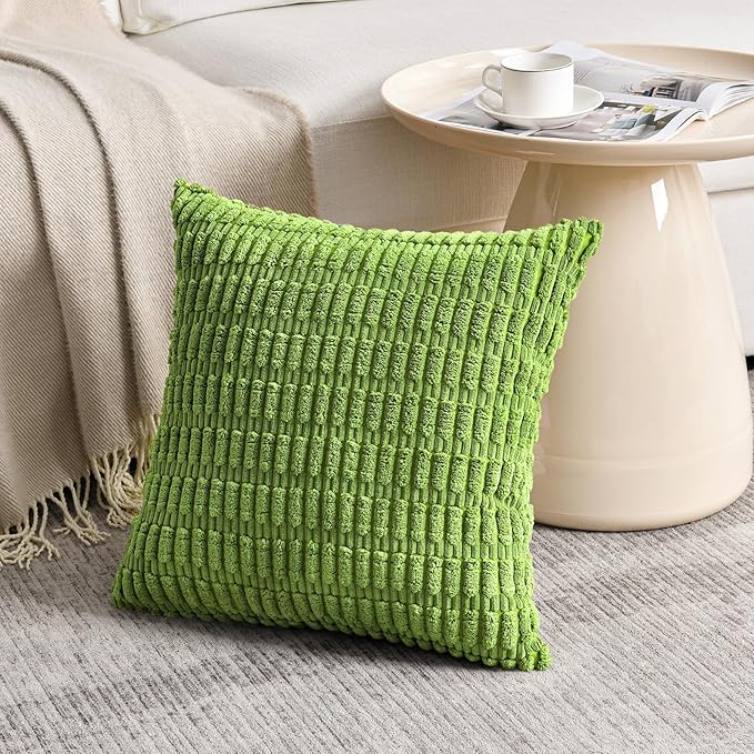 Fancy Homi 4 Packs Boho Lime Green Decorative Throw Pillow Covers 18x18 Inch for Couch Bed Sofa, Rustic Modern Farmhouse Home Decor, Soft Plush Corduroy Cute Square Cushion Case 45x45 cm