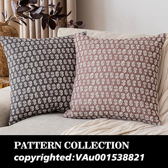 Foindtower Set of 2 Decorative Neutral Floral Print Throw Pillow Covers Vintage Accent Farmhouse Cushion Covers Boho Home Decor for Sofa Couch Chair Bedroom Living Room,20×20 Inch,Wine Red