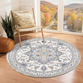 OPPODREAM Soft Round Rug 3ft, Washable Circle Rug 3ft with Non Slip Backing Play Room, Low-Pile Carpet 3 ft, Small Faux Cashmere Throw Carpet, Purple & Green & Cream