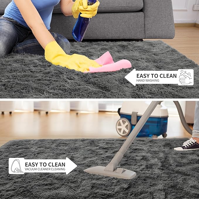Tepook Soft Fluffy Rugs for Bedroom, 4x6 Area Rug for Living Room, Modern Shaggy Room Rug for Kids Boys Girls, Plush Throw Rugs Indoor Nursery Home Decor Rug with Non-Slip Bottom, Dark Grey