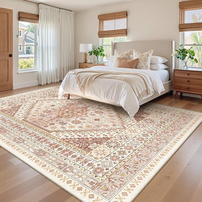 zesthome 9x12 Area Rugs for Living Room,Non-Slip Backing Washable Rugs,Vintage Large Area Rug，Stain Resistant Home Decor Rug