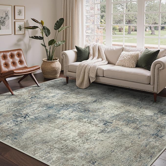 BEIMO Area Rugs 10x12 for Living Room Bedroom, Modern Abstract Machine Washable Rug, Large Soft Low Pile Floor Carpet with Non Slip Backing for Dining Room, Light Gray Blue