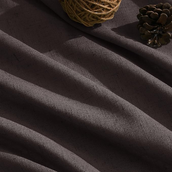 Cocoa Coffee Linen Curtains 90 Inch Long 2 Panels Set for Bedroom Living Room, Soft Linen Textured Window Drapes Semi Sheer Light Filtering Rod Pocket Back Tab Morden Style 52x90
