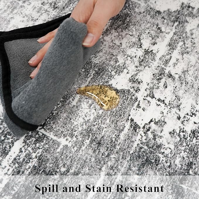 Abstract 2x4 Entryway Area Rugs: Washable Water Resistant Kitchen Rug Non-Slip Durable Doormat Ultra Soft Bedroom Beside Carpet Indoor Low Pile Floor Mat for Bathroom Stove Sink Area(2x4,Black/Grey)