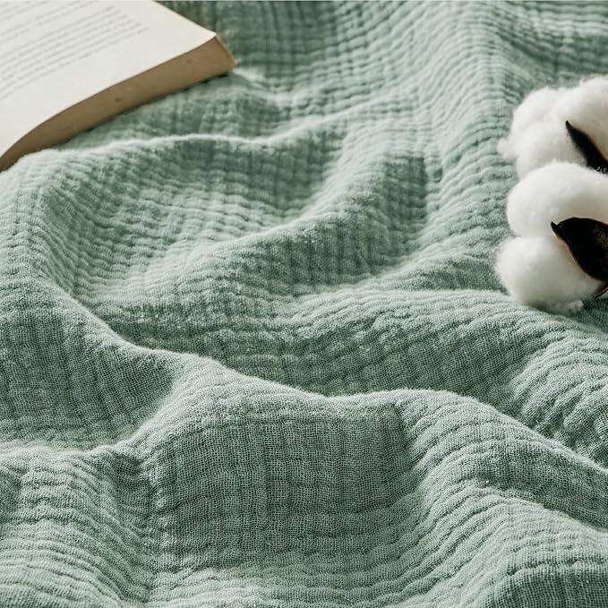 Bedsure 100% Cotton Muslin Blanket King Size for Bed - 4-Layer Breathable and Lightweight Thin Soft Summer Gauze Muslin Blanket for Adults, Sage Green, 108x90 Inches